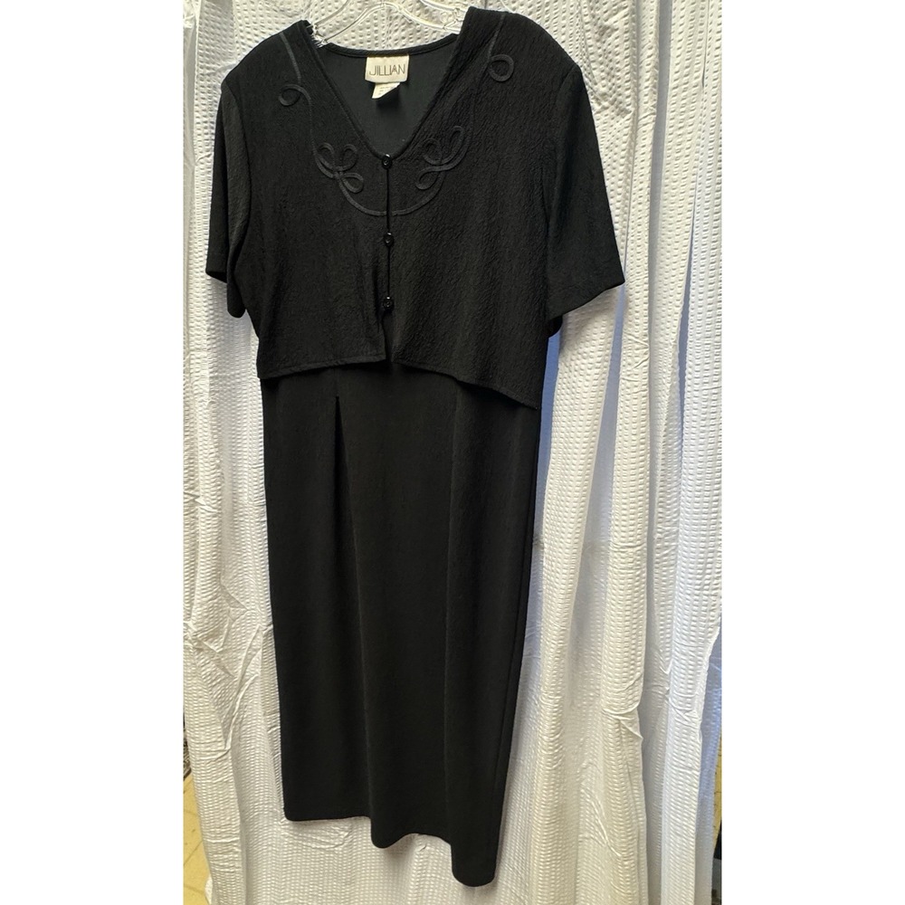 Vintage 90s Y2K Jillian Black Button Front Bodice Dress Sz14 USA Made Embroidery - Picture 7 of 13